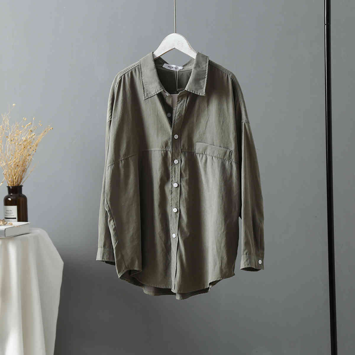Fashion Blusas Mujer De Moda Loose Solid Women Shirts Spring Autumn Dark Green Long Sleeve Blouses tops 6720 50 210427
