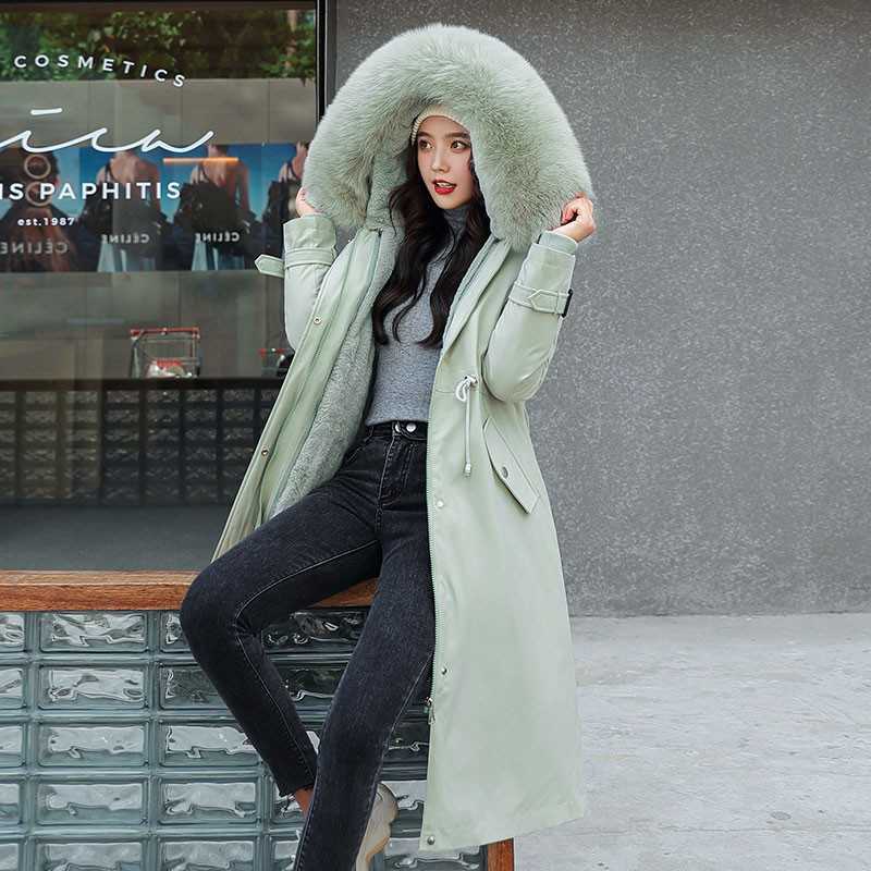 LY VAREY LIN Winter Long Coat Women Warm Thickness Hooded Parkas Plus Size Large Fur Collar Embroidery Jackets Padded Coats 210526