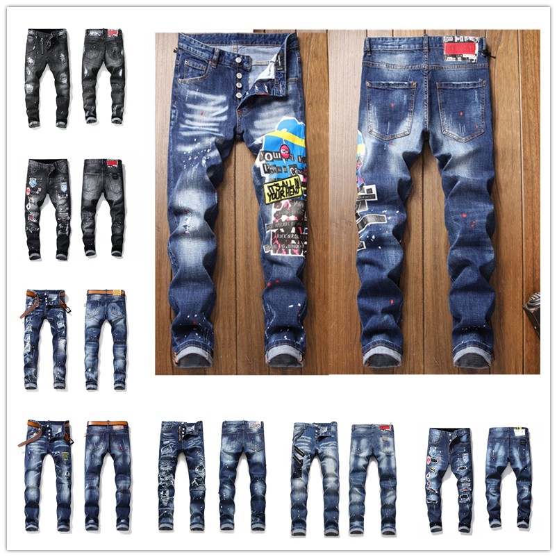 Men's jeans color embroidered messy thread hole patch lanyard decoration denim pants cloth paint splash letter printing stretch 08170102, Blue
Men's jeans color embroidered messy thread hole patch lanyard decoration denim pants cloth paint splash letter printing stretch 08170102, Blue