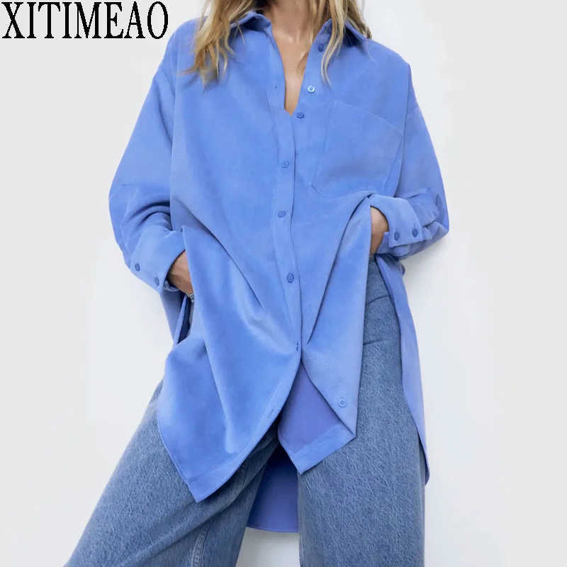 ZA Spring Autumn Women Oversize Corduroy Shirt Retro Simple Style Loose Long Sleeve Thin Casual Chic Tops XITIMEAO 210604, Blue
ZA Spring Autumn Women Oversize Corduroy Shirt Retro Simple Style Loose Long Sleeve Thin Casual Chic Tops XITIMEAO 210604, Blue