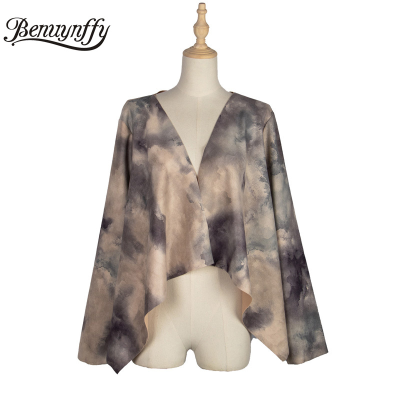 Autumn Fashion Tie Dye Suede Jacket Street style Women Long Sleeve Cardigan Coat Loose Casual Ladies Outerwear 210510