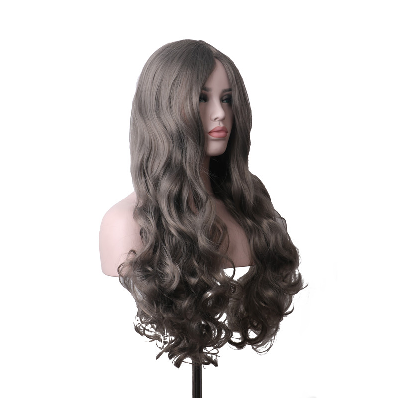 WoodFestival Wavy Synthetic Grey Wig Long Hair Colored Cosplay Wigs For Women Blonde Ombre Pink Purple Brown White Blue Green