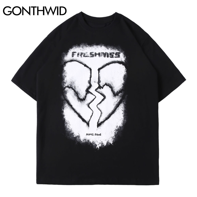 Tees Shirts Men Gothic Streetwear Harajuku Graffiti Broken Heart Print T-Shirts Cotton Casual Hip Hop Short Sleeve Tops 210602, Black
Tees Shirts Men Gothic Streetwear Harajuku Graffiti Broken Heart Print T-Shirts Cotton Casual Hip Hop Short Sleeve Tops 210602, Black