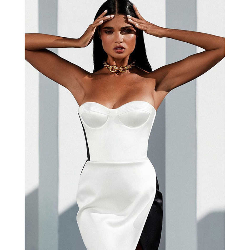 Summer Women's White Tight Bandage Dress Sexy Sleeveless Club Celebrity Runway Party Halter Midi 210527