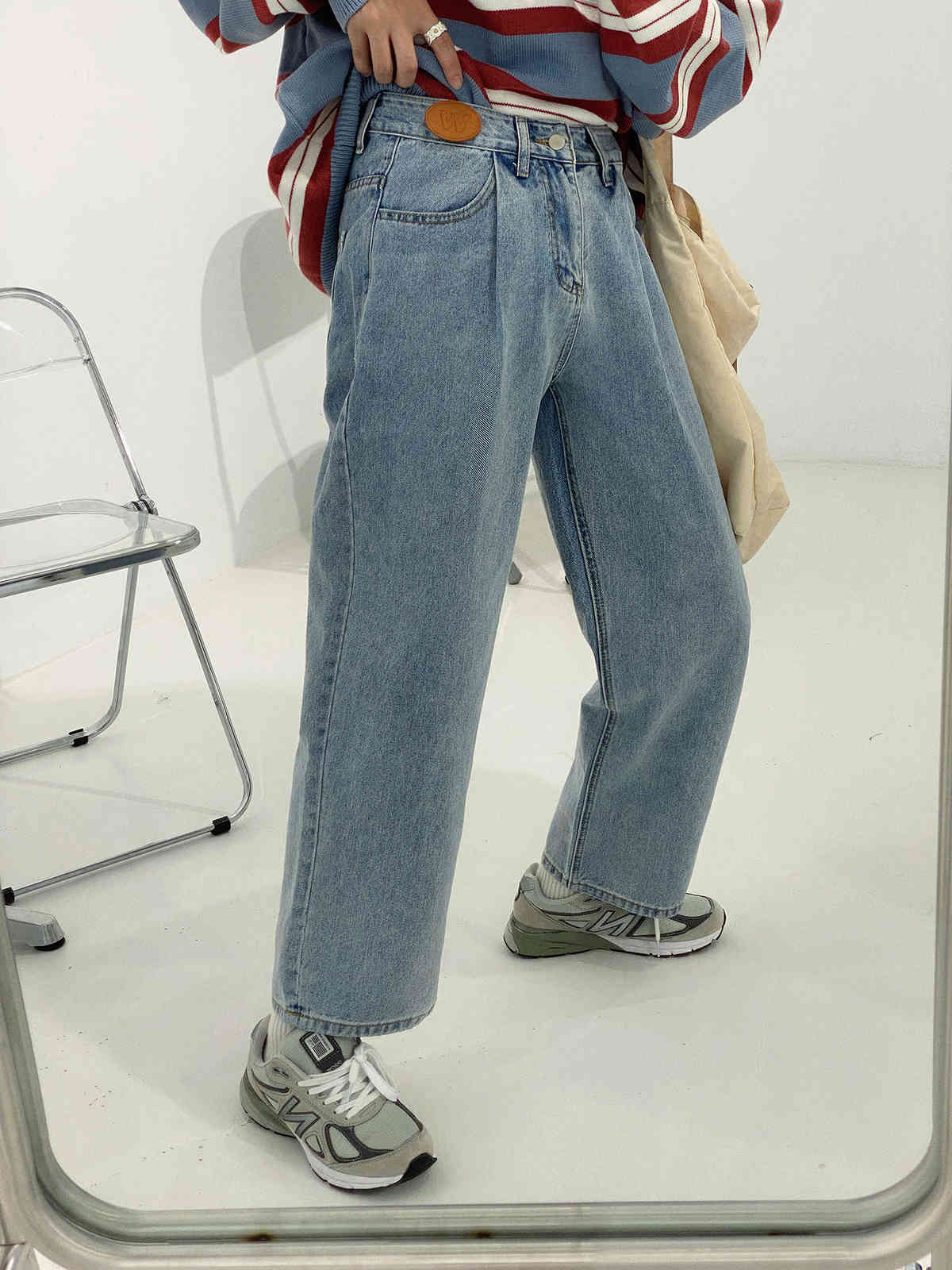 IEFB / men's wear Korean style washed all-match slimming pleated front high waist denim dad loose straight jeans for male 9Y4161 210524