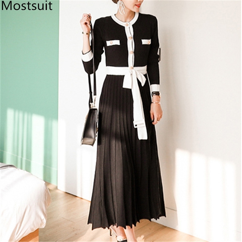 Spring Knitted Women Long Dress Sleeve O-neck Buttons Lace-up Bow Elegant Fashioin Pleated Dresses Vestidos Mujer 210518, Black
Spring Knitted Women Long Dress Sleeve O-neck Buttons Lace-up Bow Elegant Fashioin Pleated Dresses Vestidos Mujer 210518, Black