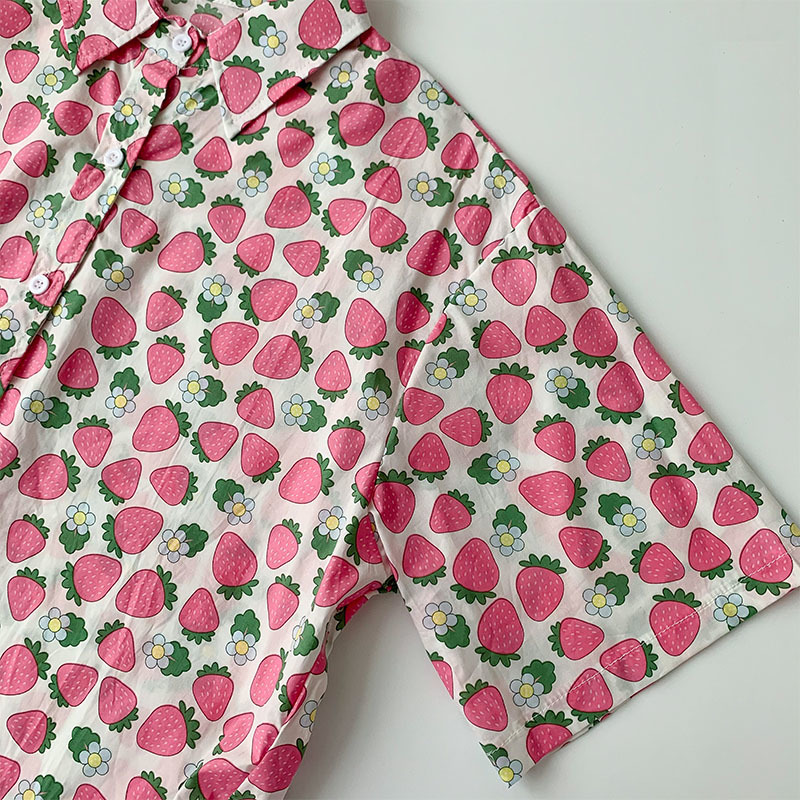 Kimutomo Sweet Cute Print Blouse Korean Fashion Clothing Female Short Sleeve Single Breasted Loose Chic Shirt Summer 210521