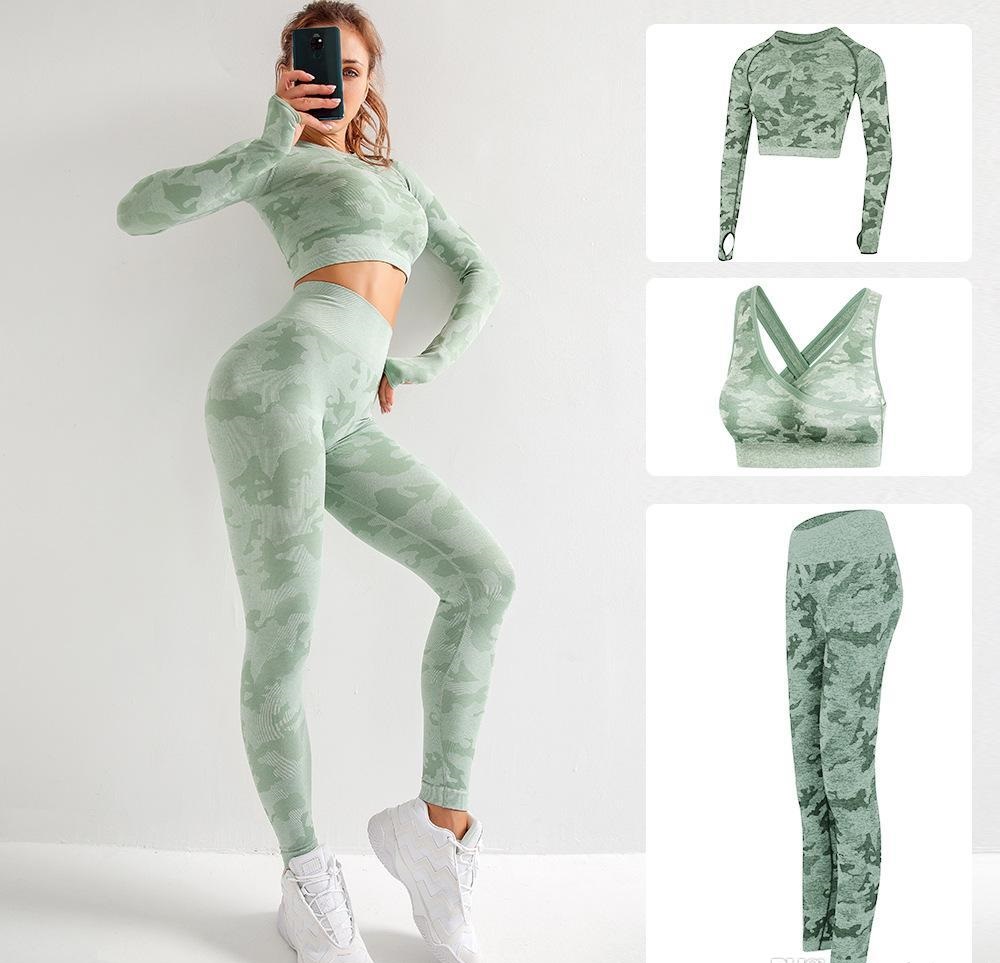 High Quality Brand Designer Tracksuits Womens Cotton Yoga Suit Long Sleeve Sportwear Fitness Gymshark Sport three Piece set 3pcs outfits bra