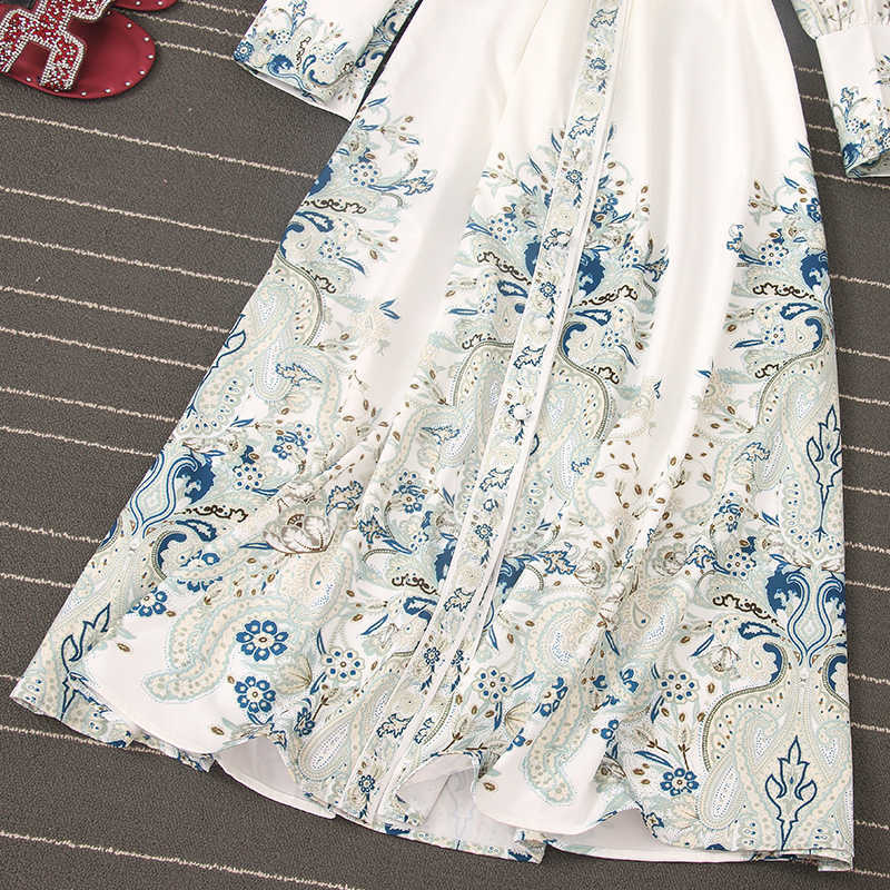 LY VAREY LIN Spring Women Long Sleeve Single Breasted A-line Dress Print Blouses Maxi Dres Chic Streetwear Robe 210526