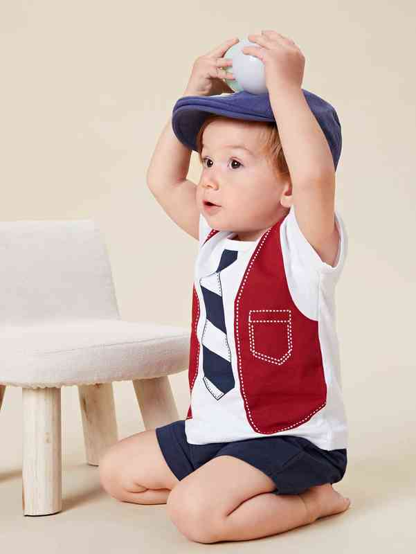Baby Tie Print Colorblock Tee And Shorts SHE
