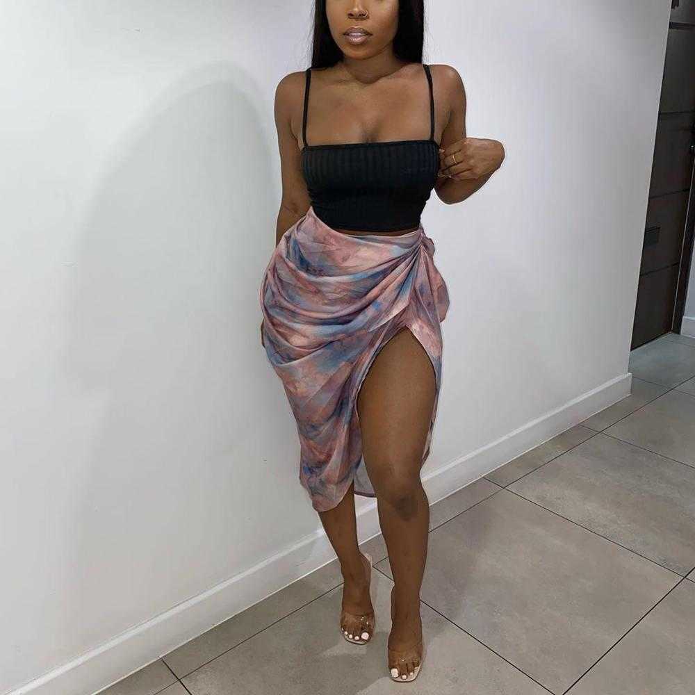 African Ladies High Waist Asymmetrical Skirt Sexy Split Bottom For Evening Night Party Fashion Skirts Quality 210621