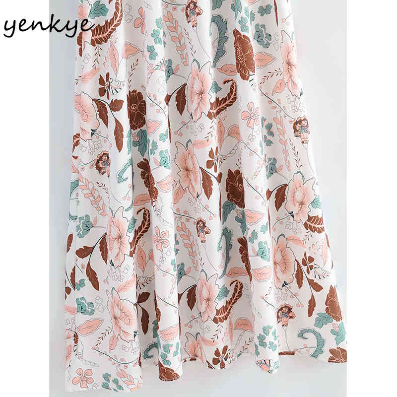 Holiday Casual Dress Women V Neck Short Sleeve Floral Print Elegant Female A-line Midi Summer Prairie Chic Vestido 210430