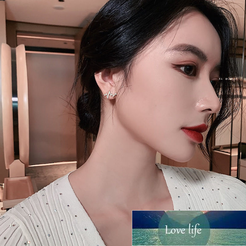 Women Creative Heart Electrocardiogram Stud Earrings Korean Versatile Rhinestone Heartbeat Earrings New Fashion Jewelry Factory price expert design Qu