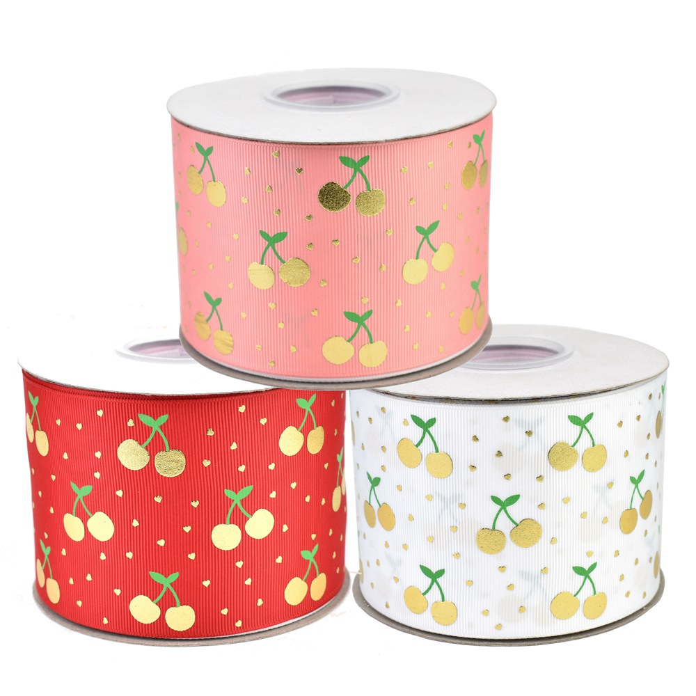 50yards 75mm Gold Foil Ink Cherry Fruit Grosgrain Ribbon For DIY Accessories Welcome Custom Printed
50yards 75mm Gold Foil Ink Cherry Fruit Grosgrain Ribbon For DIY Accessories Welcome Custom Printed