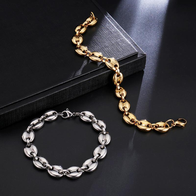 Chains Vintage Stainless Steel Coffee Bean Necklace For Men And Women 11mm60cm Pig Nose Titanium Jewelry Gift