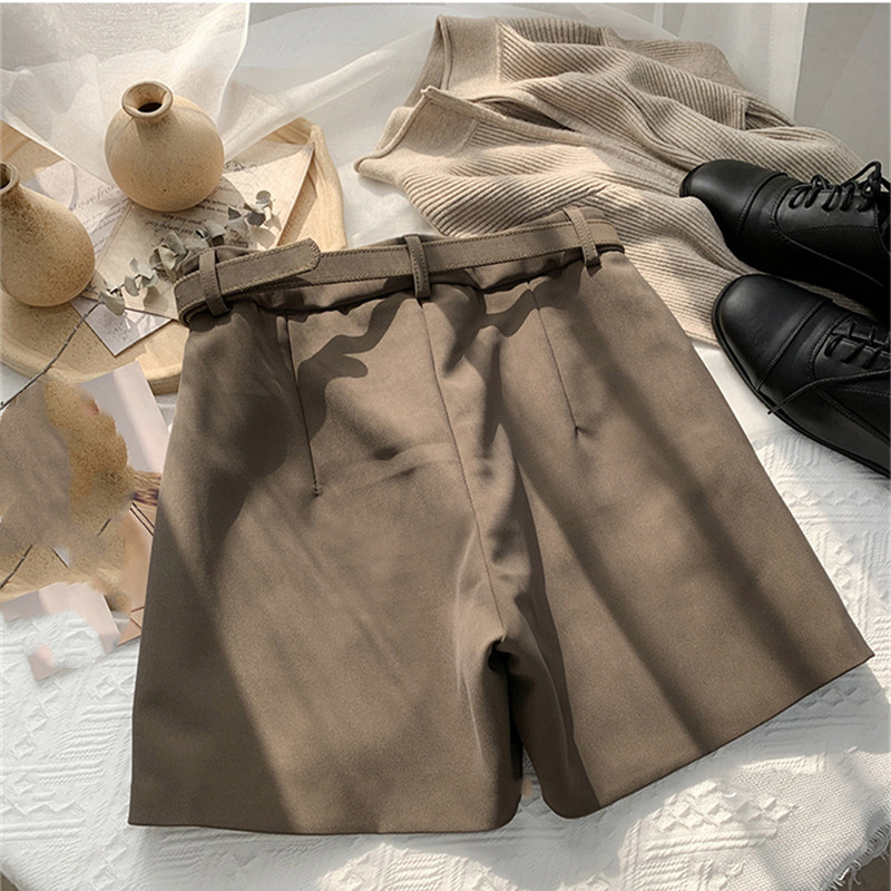 Nomikuma Elegant Causal Women Shorts Korean Belt High Waist Wide Leg Short Spring New Femme Bottoms Mujer 6E867 210427