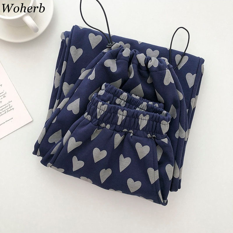 Casual High Waist Sweatpants Women Loose Vintage Leart Print Harem Wide Leg Trouser Summer All Match Pant Streetwear 210519