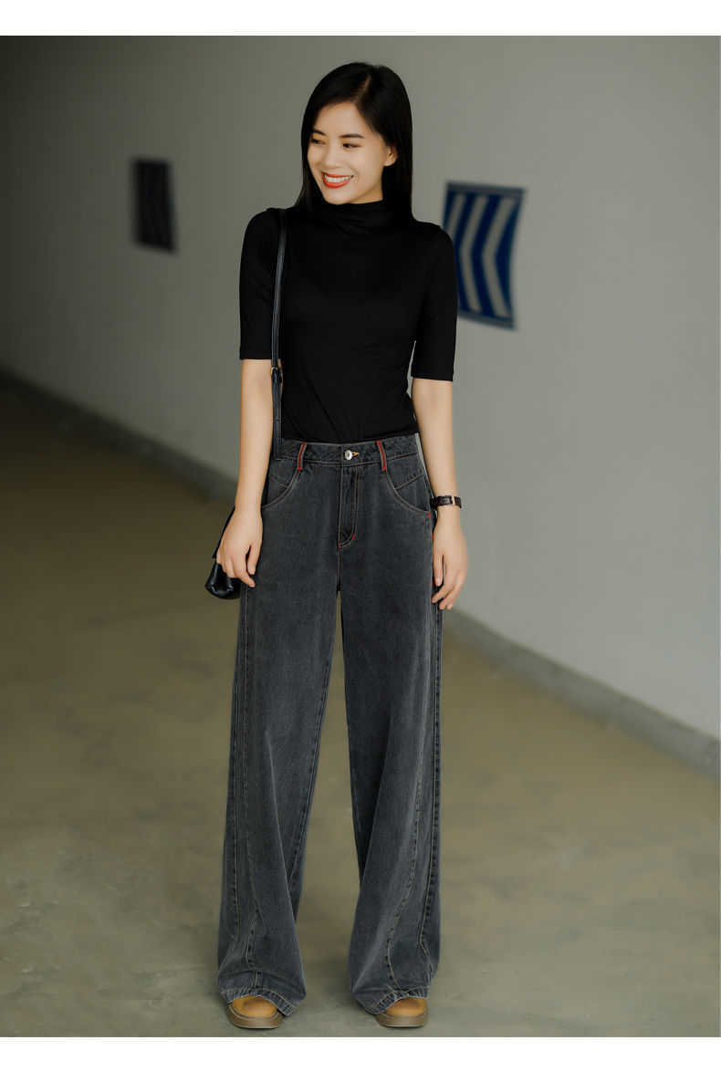 Black Straight Loose Jeans Women's Spring Vintage Denim Trousers Female High Waist Mom Drape Wide-leg Pants S-XXXL 210616