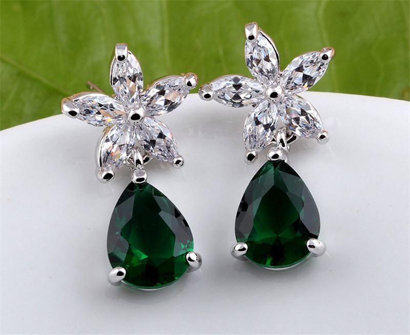Water Drop Sapphire Ruby Emerald Diamond Dangle Earring Original 925 sterling silver Party Wedding Drop Earrings for Women Gift