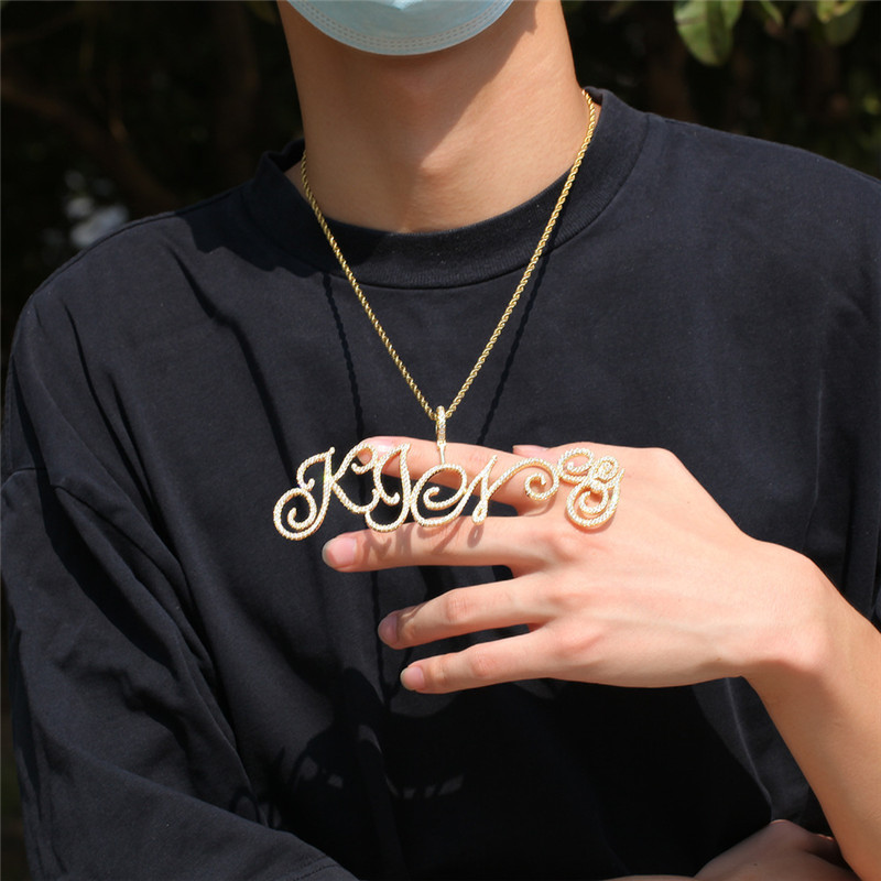 A-Z Custom Name Bubble Letters Necklaces Mens Fashion Hip Hop Jewelry Iced Out Gold Sier Bling CZ Cursive Letter Pendant Necklace with 3mm 24inch Rope