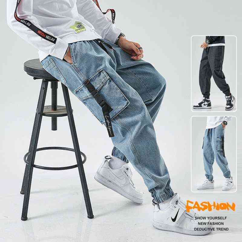 Men Joggers Cargo Denim Pants Baggy Harem Japanese Streetwear Styke Male Ankle Harajuku Casual Hip Hop Jeans Trousers Men 211120