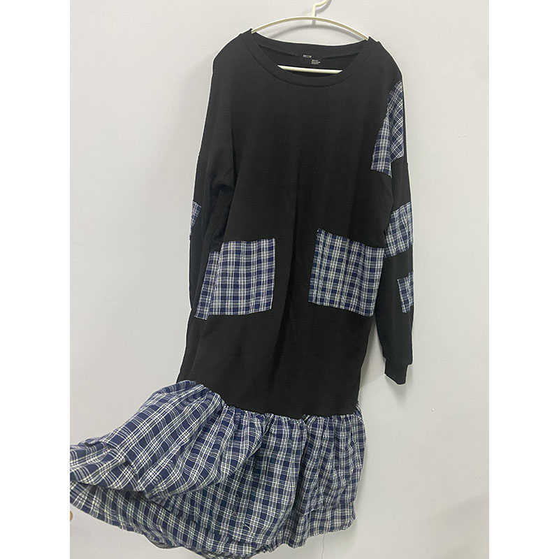 Big Sale Autumn and Winter Casual Loose Women's Dress Stitching Plaid Plus Size College Style Cotton 210615Z