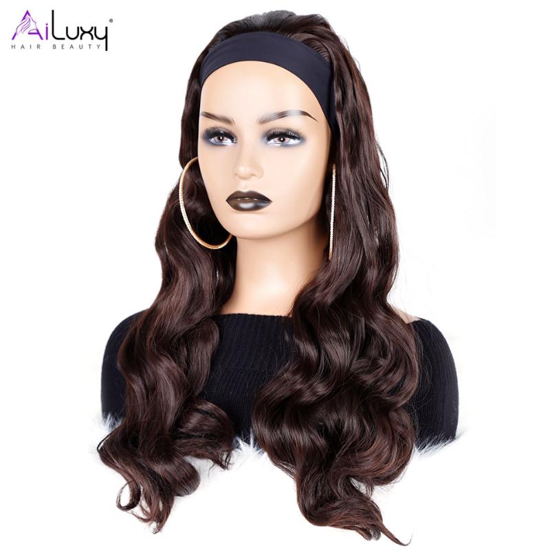 Synthetic Wigs AILUXY Long Wavy Headband Wig For Black Women None Replacement Body Wave Headwraps Hair 2021 Fashion