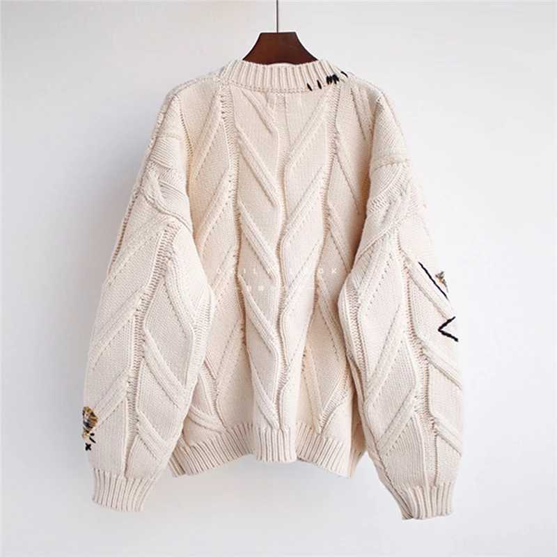 fall women clothing cute cardigan oversized cropped sweater white three color 210812