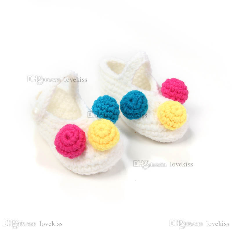 Baby Shoes Girls Boys First Walker Shoe Newborn Crochet Hand Knitted Footwear Cute Cartoon Flower B64532699229