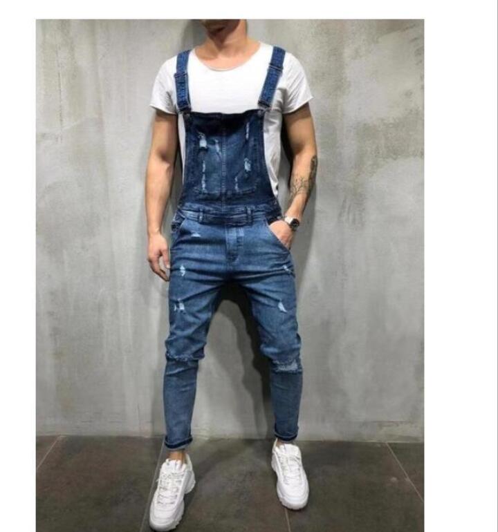 Fashion Mens Ripped Jeans Jumpsuits Street Distressed Hole Denim Bib Overalls For Man Suspender Pants trousers Size S-3XL