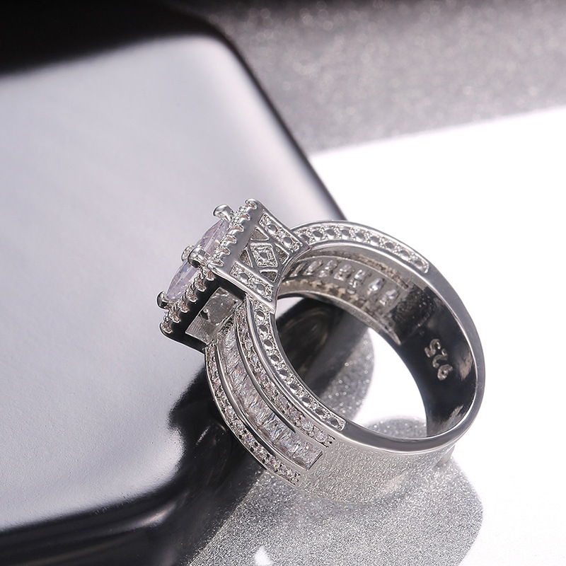 Vintage Court Mens Ring Silver Princess Cut CZ Stone Engagement Wedding Band Rings For Women Jewelry Gift