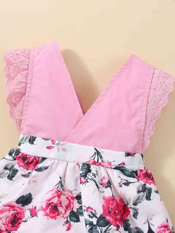 Baby Floral Print Eyelet Embroidery Combo Bodysuit Dress SHE