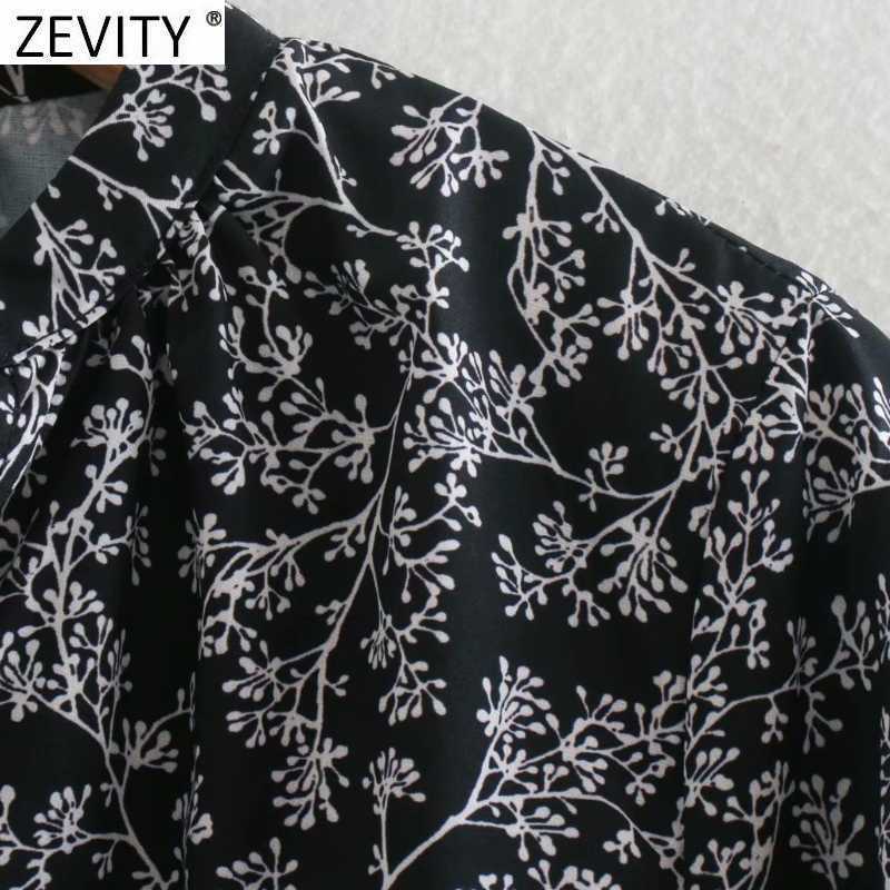 Zevity Women Fashion V Neck Digital Print Sashes Kneeth Dress Ladies Long Sleeve Chic Vestido Casual Retro Dresses DS4795 210603