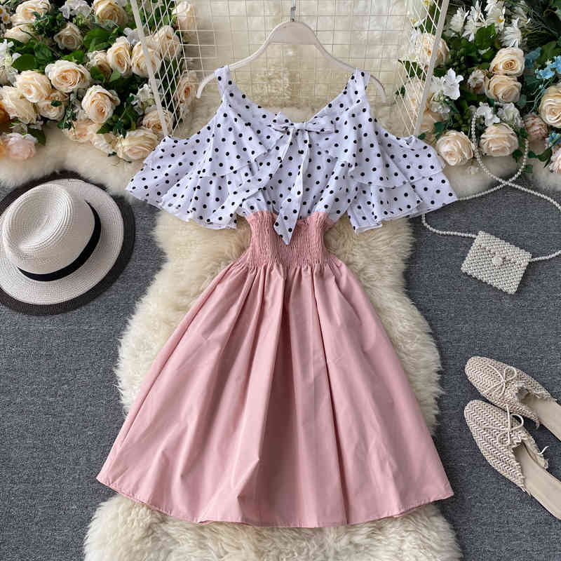 LoveFlowerLife Hollow Out Dot Women Dress A-line Sweet V Neck Mini Dress Summer Korean Girls Holiday Vestidos Fashion 210521