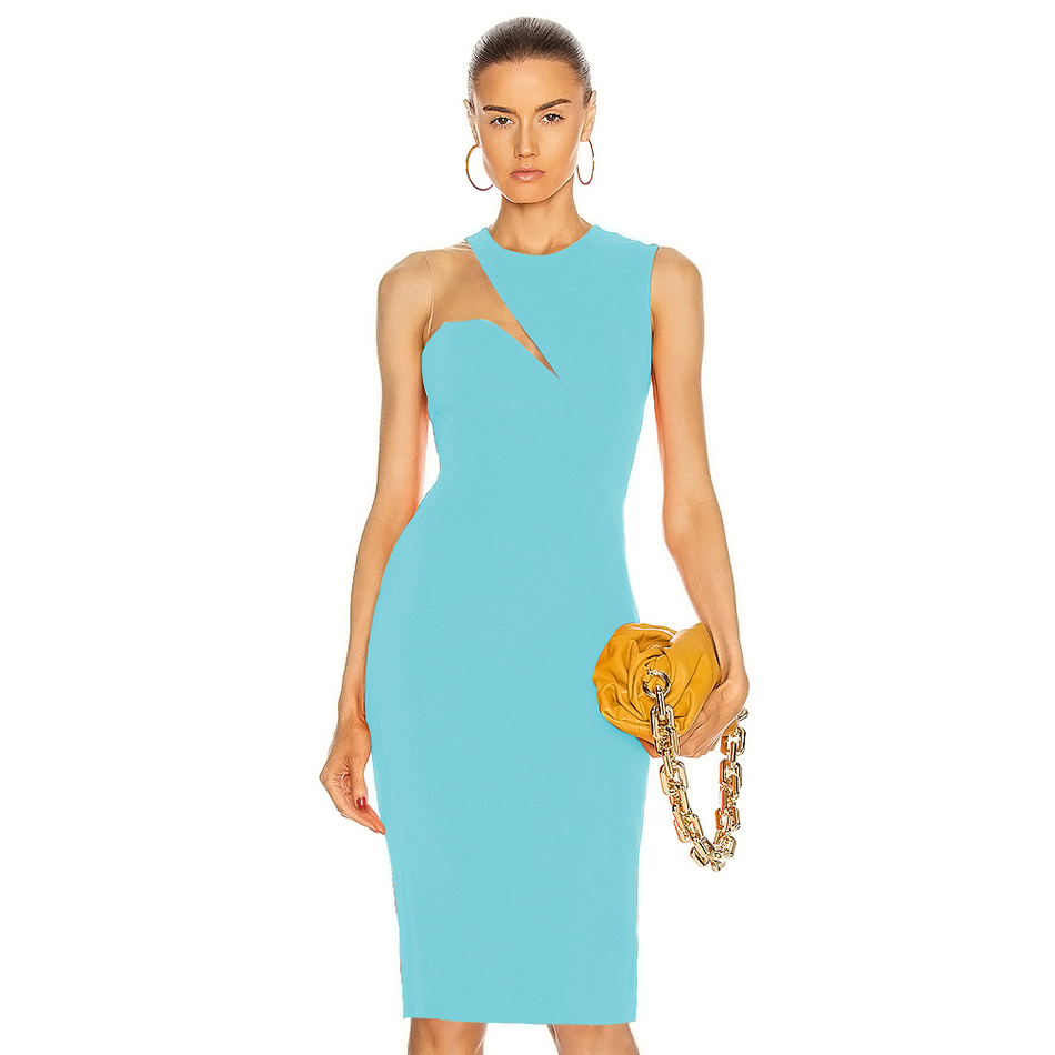 Summer Women Tank Lace Midi Bandage Dress Sexy O Neck Sleeveless Black Celebrity Evening Runway Club Party 210423