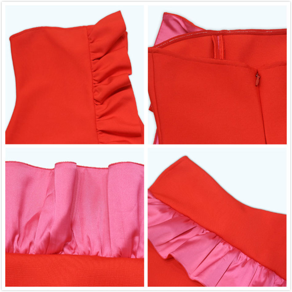 Free Summer Women Red Ruffled Bandage Dress Strapless Sleeveless Bodycon Mini Celebrity Club Party 210524