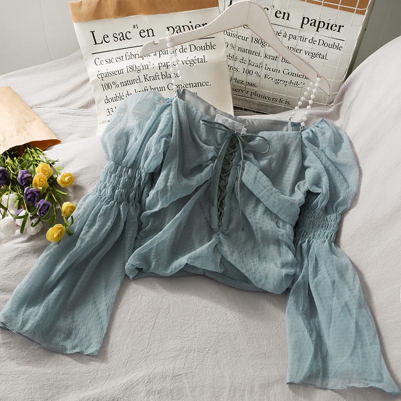 Women's Blouses & Shirts Drawstring Bow Tie Lace Trumpet Sleeve Blouse Shirt Female All-match Off Shoulder Mesh Camisole Tops, White
Women's Blouses & Shirts Drawstring Bow Tie Lace Trumpet Sleeve Blouse Shirt Female All-match Off Shoulder Mesh Camisole Tops, White