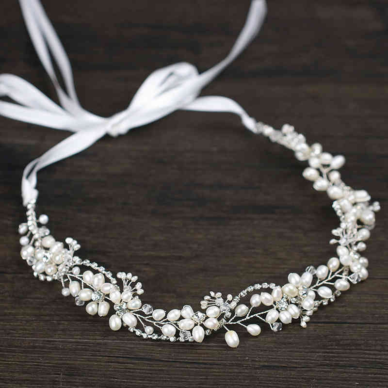 Wedding Hair Jewelry Accessories Freshwater Pearl Band Hand Woven Rhinestone Bridal Headdress Dress