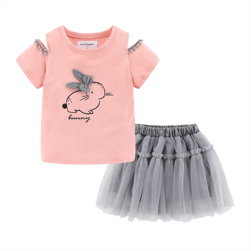 Mudkingdom Cold Shoulder Girl Skirt Set Animal Print Summer Outfits for Girls Cartoon Elephant Kids Clothes 210615