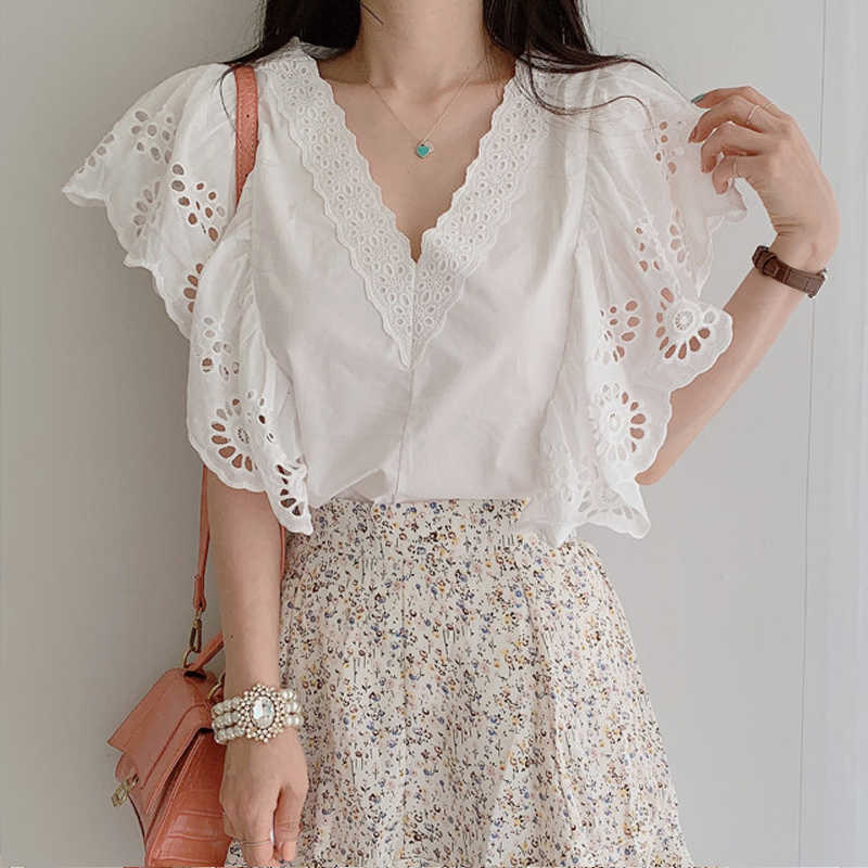 Crochet Lace Hollow Shirt Summer Elegant Korean V Neck Women Tops Embroidery Ruffled Short Sleeve Blouse Chic 13890 210527, Black
Crochet Lace Hollow Shirt Summer Elegant Korean V Neck Women Tops Embroidery Ruffled Short Sleeve Blouse Chic 13890 210527, Black