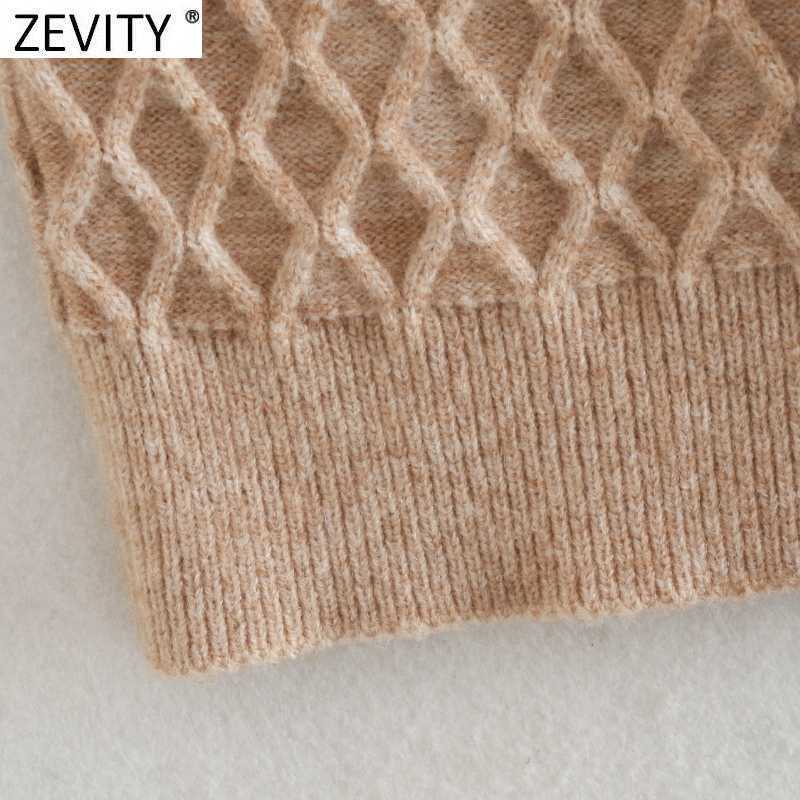 Zevity Women Honeycomb Stitched Vest Short Knitting Sweater Female Chic O Neck Sleeveless Solid Slim Pullovers Tops SW818 210603