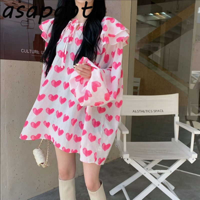 Sweet Pink Peter Pan Collar Lantern Sleeve Blouse Women Chiffon Lace Up Ruffles Shirts Spring Loose Tops Blusas Mujer Full Chic 210429