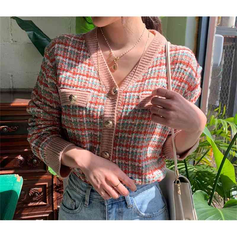 Autumn Korean Knitted Women Cardigans Sweaters Long Sleeve V-neck Single-breasted Vintage Elegant Fashion Tops 210514