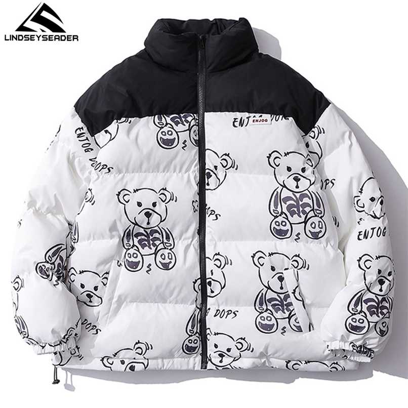 Men's Women Winter Warm Jacket Thick Coat Patchwork Cartoon Bear Heated Padded Puffer Jacket Oversized Parka Men's Clothing 211008