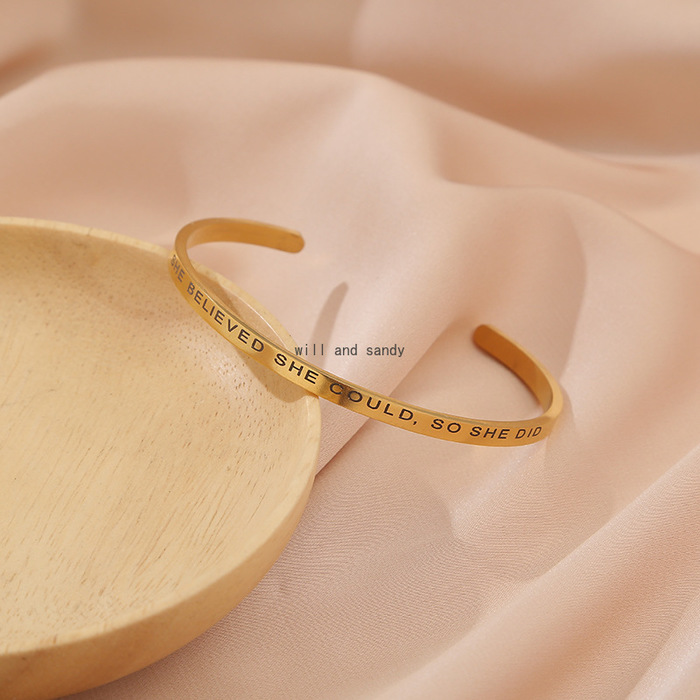 Stainless Steel Bangle Cuff Letter She Believed She Could Bracelet C-shaped Open Bracelets Wristband for Women Fashion Jewelry Will and Sandy, Black
Stainless Steel Bangle Cuff Letter She Believed She Could Bracelet C-shaped Open Bracelets Wristband for Women Fashion Jewelry Will and Sandy, Black