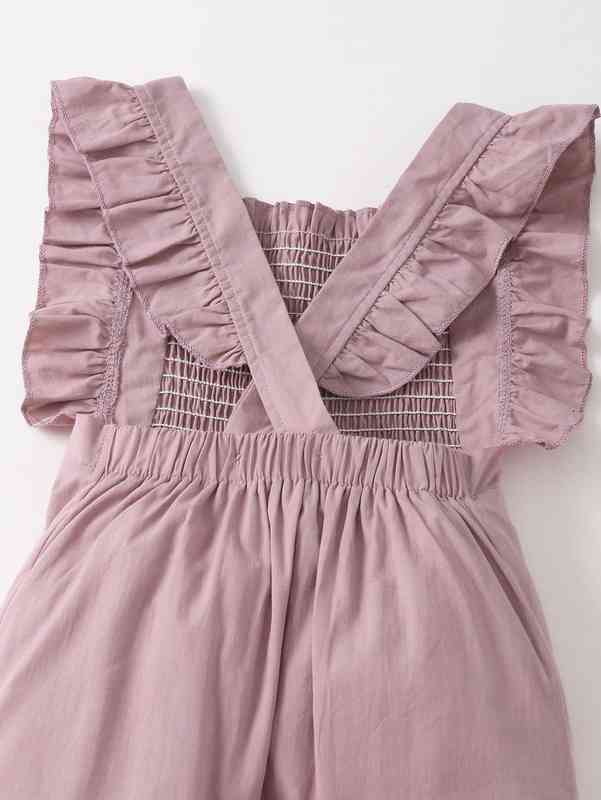 Baby Shirred Square Neck Ruffle Trim Jumpsuit SHE