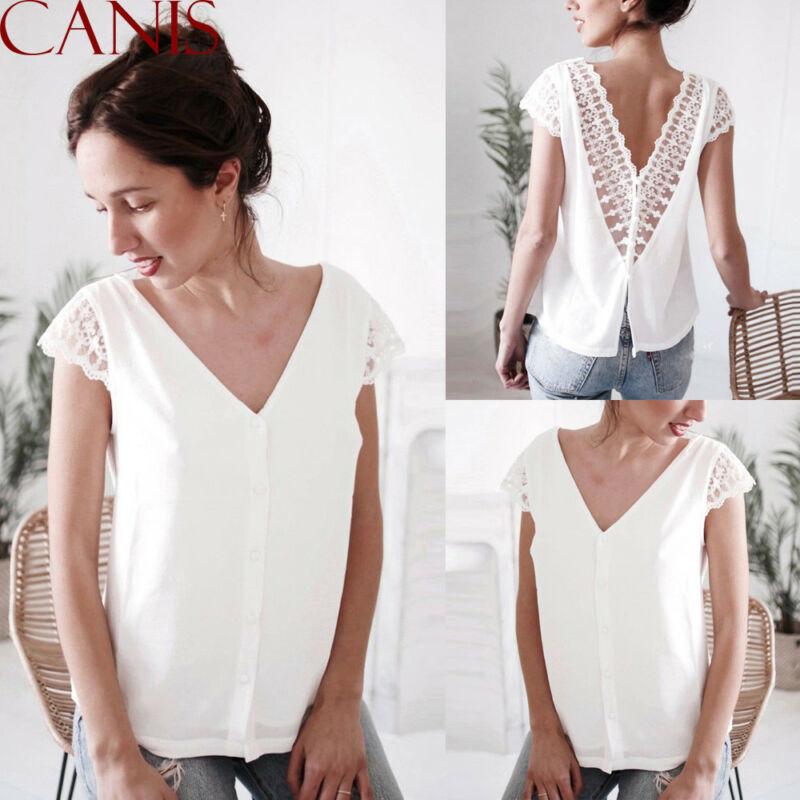 Women's Blouses & Shirts Sexy Backless Women Short Sleeve Loose Lace V-Neck Fashion Ladies Summer Casual Blouse Tops Shirt, White
Women's Blouses & Shirts Sexy Backless Women Short Sleeve Loose Lace V-Neck Fashion Ladies Summer Casual Blouse Tops Shirt, White