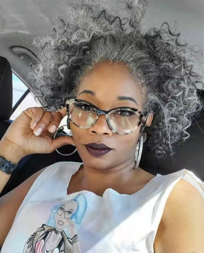 Salt and pepper natural grey ponytail hairextension deep curly medium length gray hairpiece 14inch silvergrey hair puff bun updo custom made 120g 140g