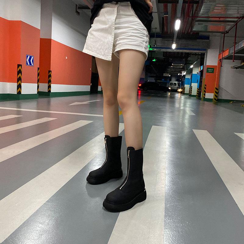 Boots 2022 Autumn Women Zip Ankle Boot For High Quality Leather Comfort Casual Platform Shoes Durable Heighten Shoe