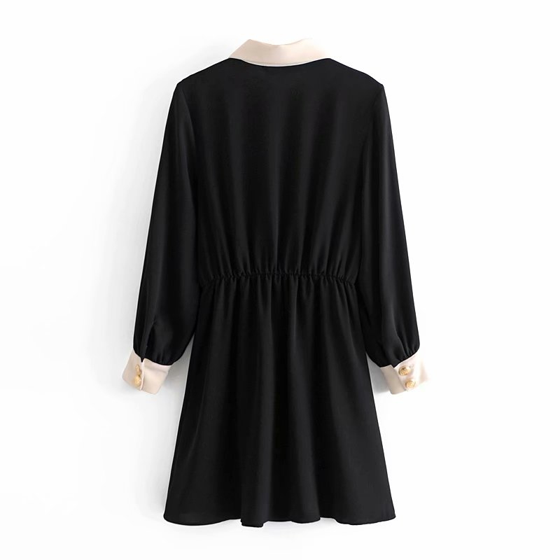 Casual Woman Black Patchwork Dress Fashion Ladies Autumn TurnDown Collar es Female Elegant Long Sleeve 210515